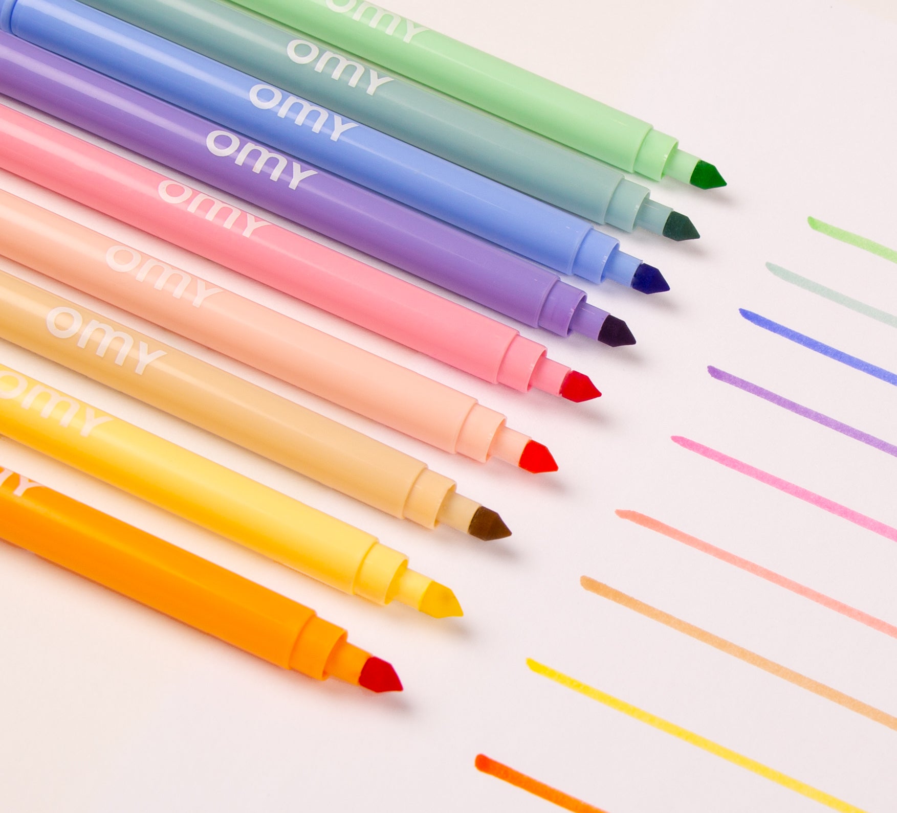 OMY Pastel Markers — close-up of the soft pastel shades