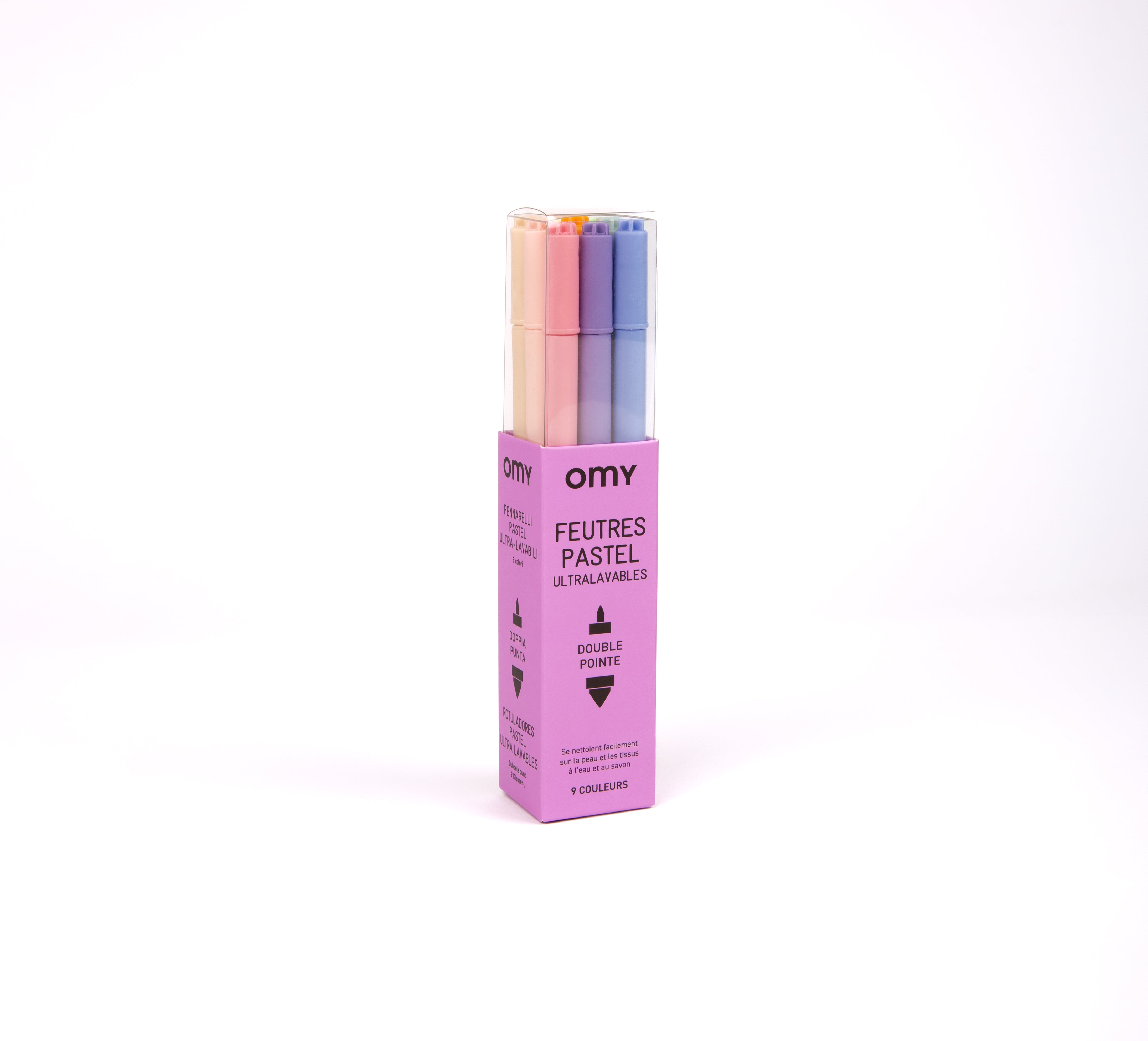 OMY Pastel Markers — set of 9 dual-tip pastel markers in a box - FEU05_FEUTRE PASTEL-PACK_FOND BLANC_2