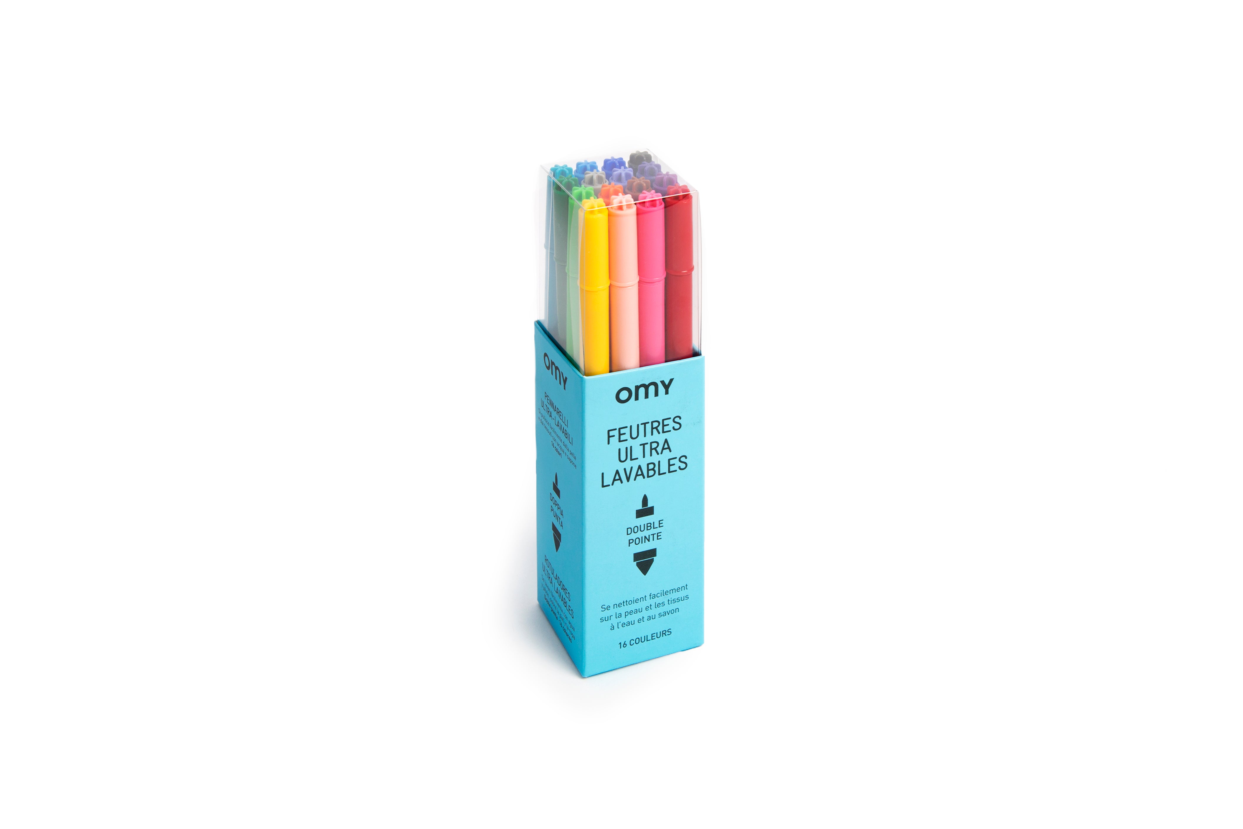 OMY Ultra-Washable Markers — set of 16 dual-tip washable markers - FEU201-PACKSHOT-FEUTRES-ULTRALAVABLES
