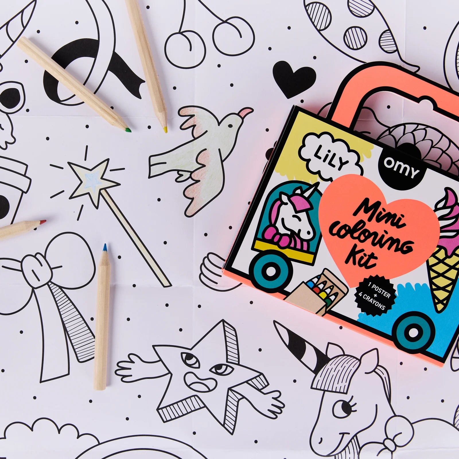 OMY Lily Coloriage Pocket — mini travel coloring kit with unicorn - MINI_COLORING_KIT_LILY_ZOOM