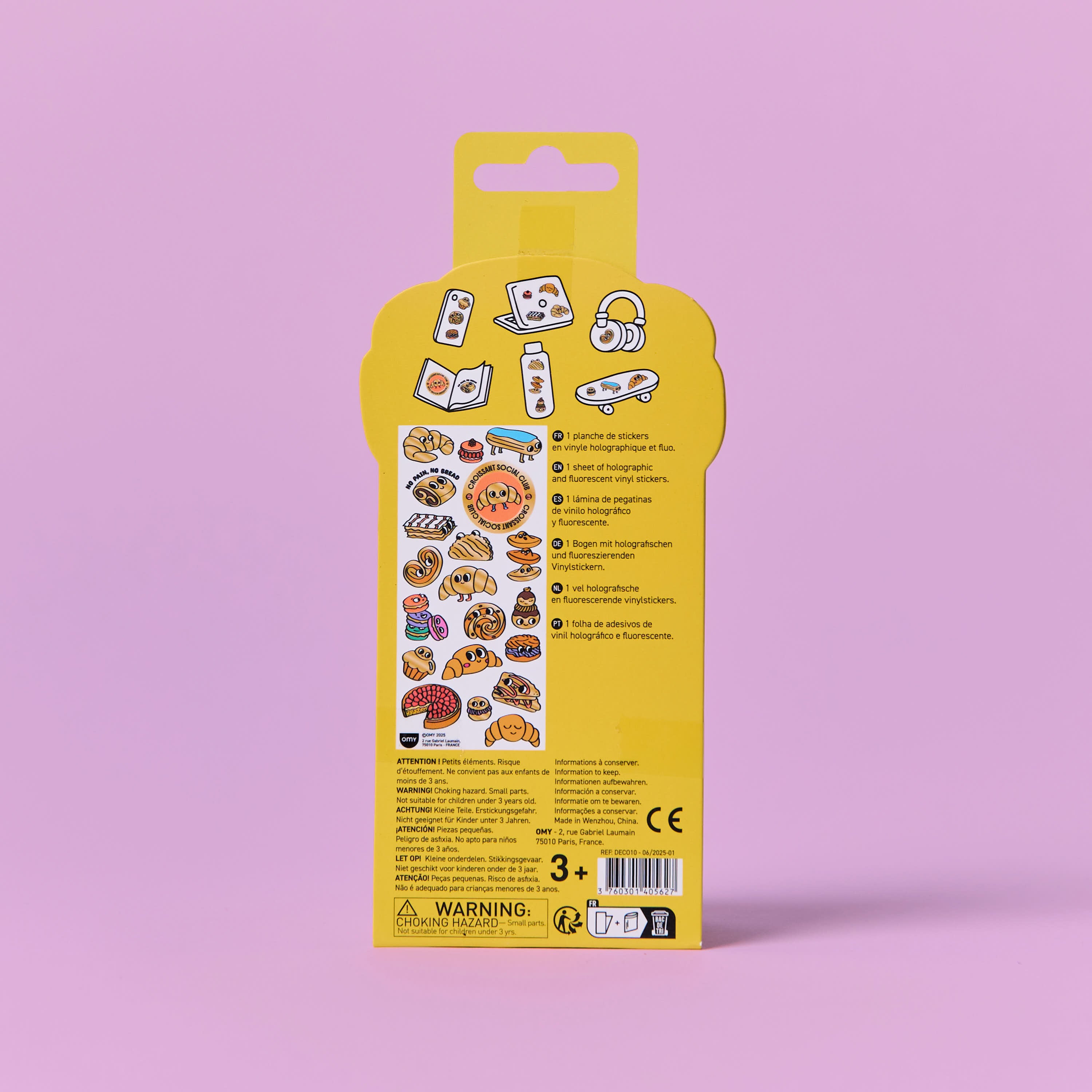 OMY Iconic Croissant — sheet of golden vinyl stickers with Parisian bakery motifs - STICKER_ICONIC_CROISSANT_DOS_FC