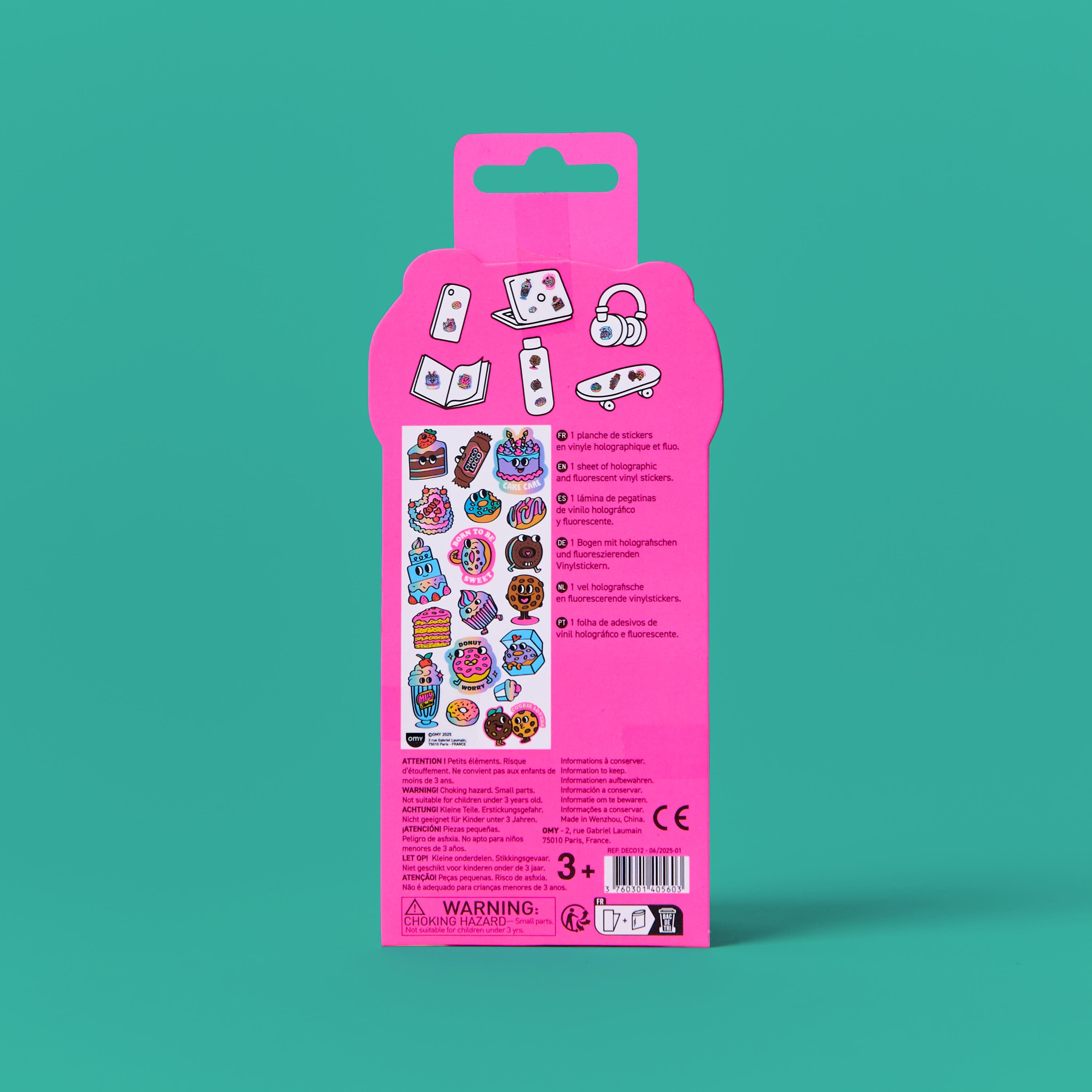 OMY Iconic Donuts — sheet of fluorescent vinyl stickers with sweet treats - STICKER_ICONIC_DONUTS_DOS_FC