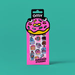 OMY Iconic Donuts — sheet of fluorescent vinyl stickers with sweet treats - STICKER_ICONIC_DONUTS_FACE_FC