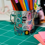 OMY Iconic Music — close-up of instrument and vinyl record stickers