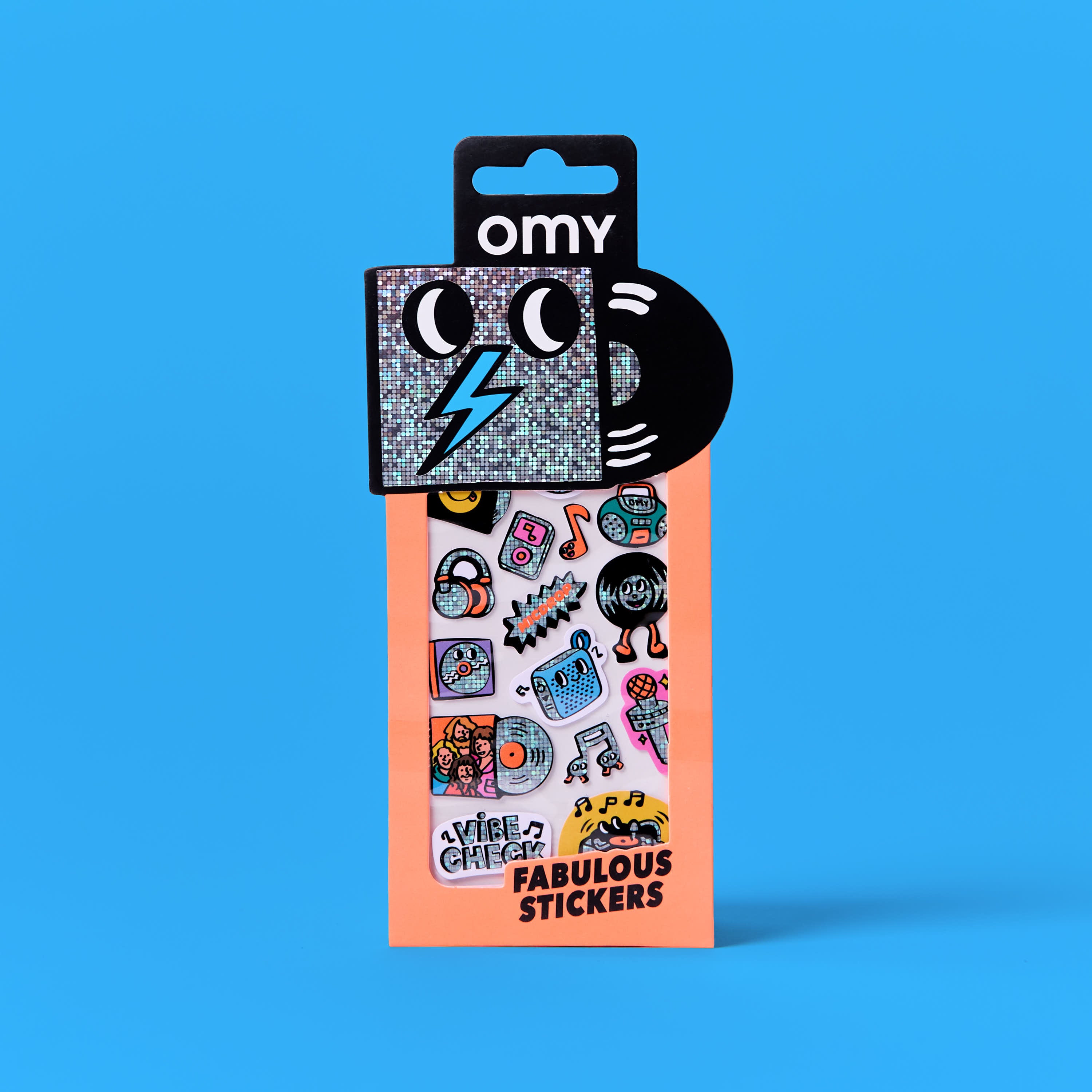 OMY Iconic Music — sheet of fluorescent vinyl stickers with music motifs - STICKER_ICONIC_MUSIC_FACE_FC