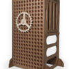 dark brown wooden learning tower with medium cog wheel for kids play