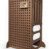dark brown wooden learning tower with montessori mini box