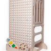 white wooden kids learning tower with toys shelf for kids play