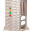 white wooden educative learning tower with montessori geometric puzzle game