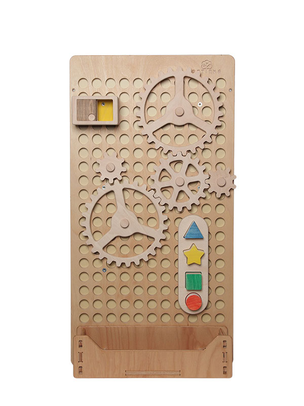 activity board with wooden games