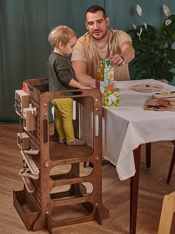 dark brown learning tower for kids 1y old