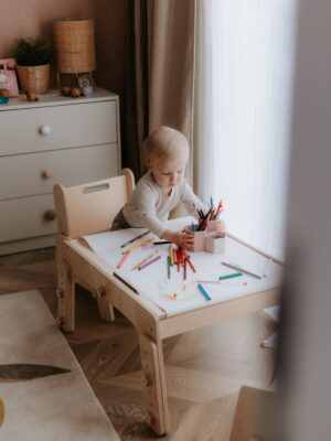DORI Montessori Wooden Table and Chair Set for Kids | Adjustable from 10 Months
