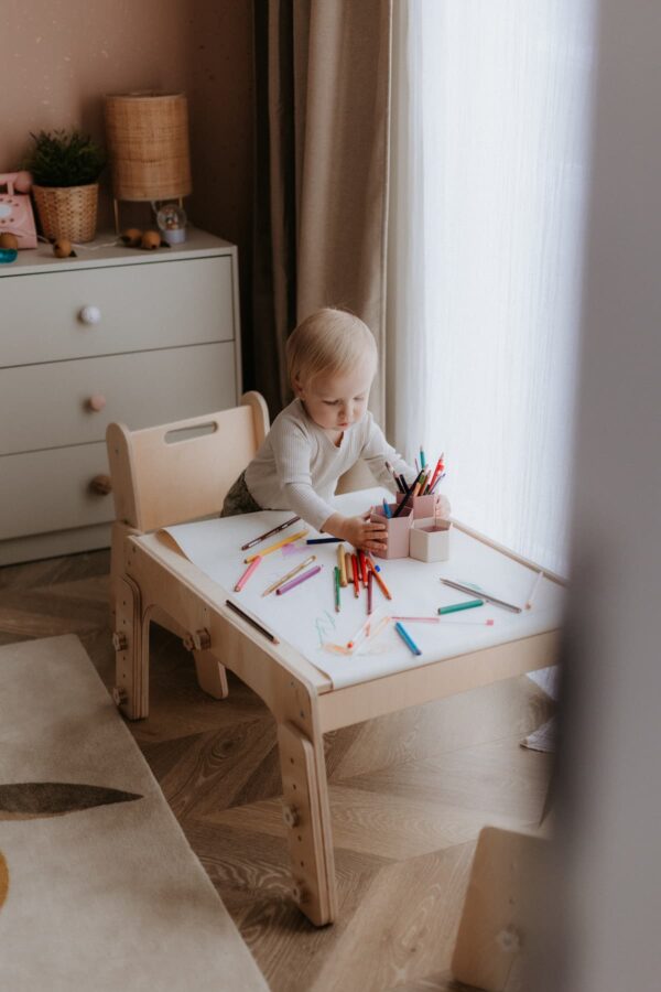 DORI Montessori Wooden Table and Chair Set for Kids | Adjustable from 10 Months